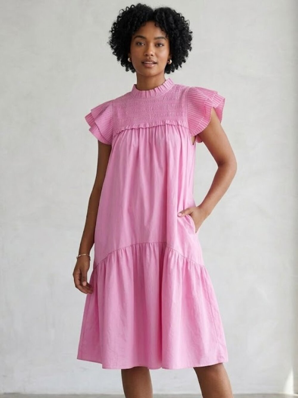 Love the Label Women’s Pink Midi Dress with Smocked Yoke